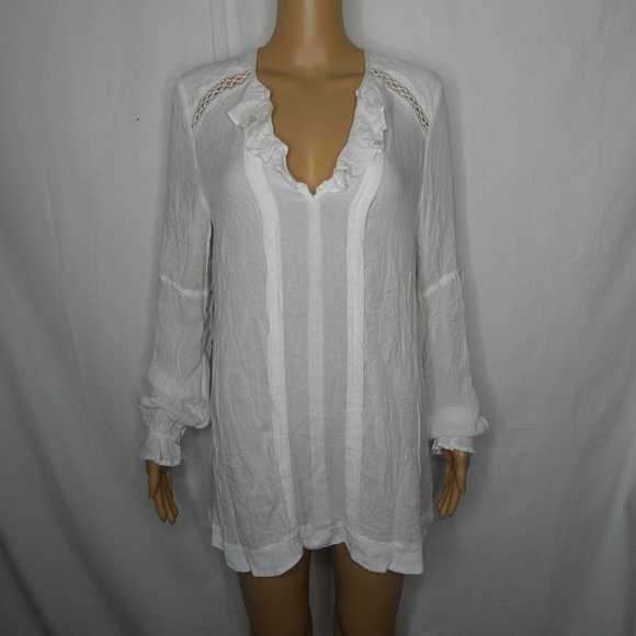 Free People Peasant Boho Blouse Tie Crocheted Top - Picture 1 of 12